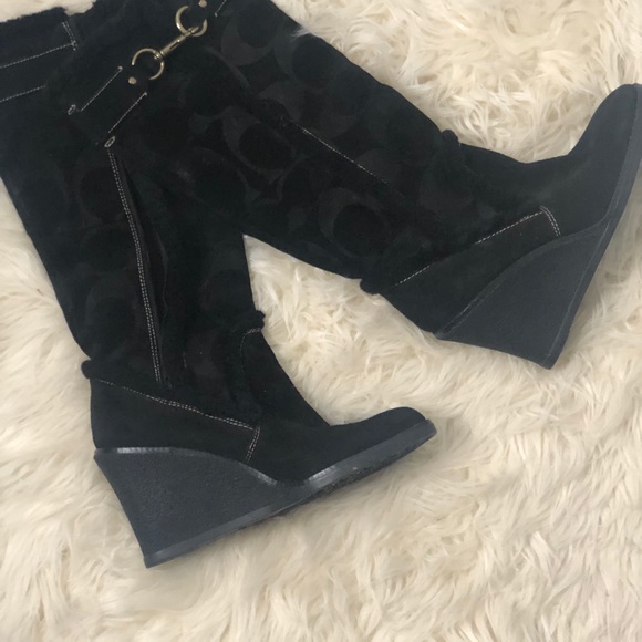 PRICE DROP Coach Wedge Suede & Shearling Boots - Picture 6 of 10
